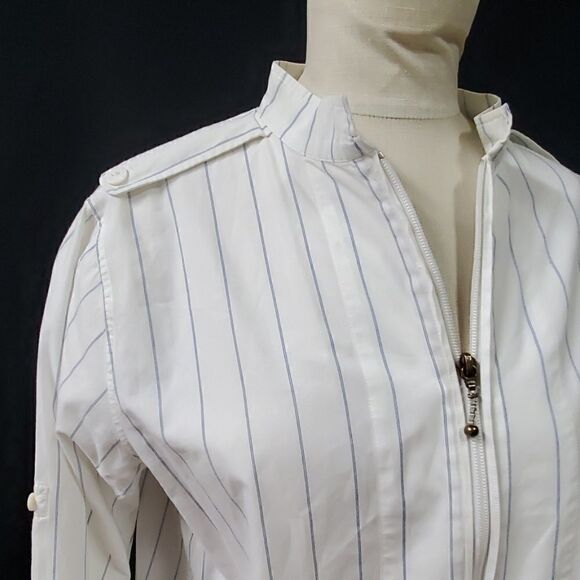 Mel & Lisa White Blue Stripe Shirt Size Large - Picture 3 of 7